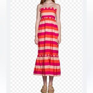 OLIVIA JAMES THE LABEL JANE DRESS PINK STRIPE STRAPLESS MAXI DRESS XS